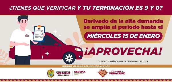 PLAZO DE VERIFICACIÓN VEHICULAR EN VERACRUZ SE AMPLÍA HASTA EL 15 DE ENERO