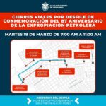CIERRES VIALES POR DESFILE DEL 87 ANIVERSARIO DE LA EXPROPIACIÓN PETROLERA