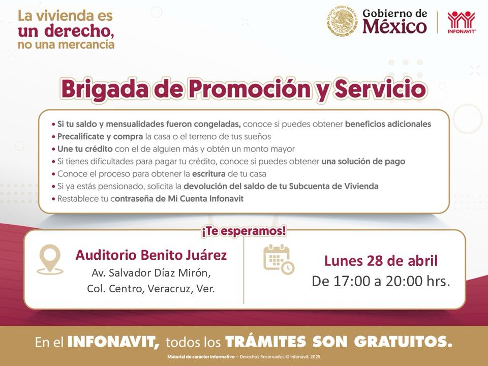 INFONAVIT REALIZARÁ BRIGADA DE PROMOCIÓN Y SERVICIO EN VERACRUZ