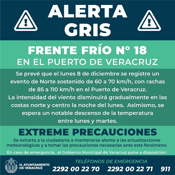 ALERTA GRIS POR EL FRENTE FRÍO NO. 18 EN EL PUERTO DE VERACRUZ