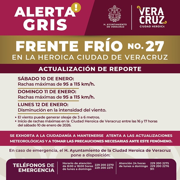 EXHORTA PC A LA POBLACIÓN A EXTREMAR CUIDADOS POR EL FRENTE FRÍO NO. 27