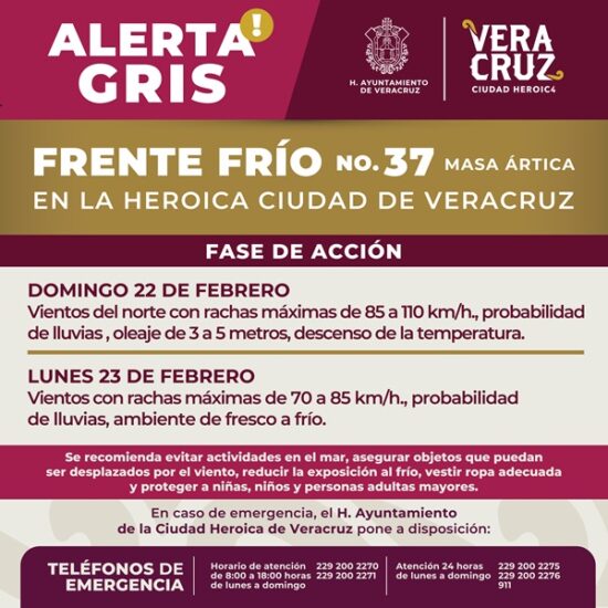 SE MANTIENE ALERTA GRIS POR VIENTO DEL NORTE EN LA CIUDAD DE VERACRUZ