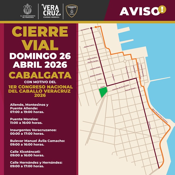 IMPLEMENTARÁ AYUNTAMIENTO DE VERACRUZ OPERATIVOS VIALES Y DE LIMPIEZA POR CABALGATA NACIONAL