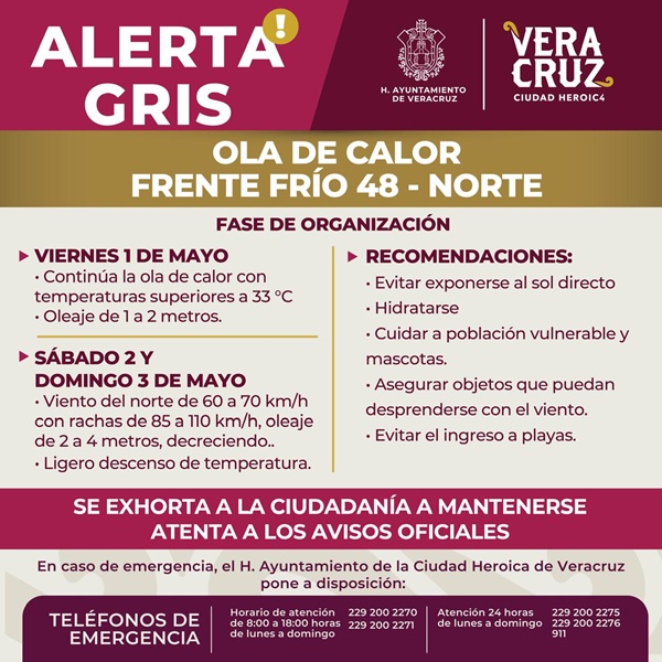 CALOR INTENSO DARÁ PASO A FRENTE FRÍO 48 EN LA CIUDAD DE VERACRUZ