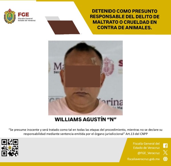 FGE EJECUTA ORDEN DE APREHENSIÓN CONTRA PRESUNTO AGRESOR DE UN CANINO EN VERACRUZ