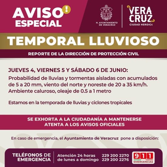 MANTIENE AYUNTAMIENTO DE VERACRUZ VIGILANCIA PERMANENTE ANTE POTENCIAL DE LLUVIAS Y TORMENTAS ELÉCTRICAS