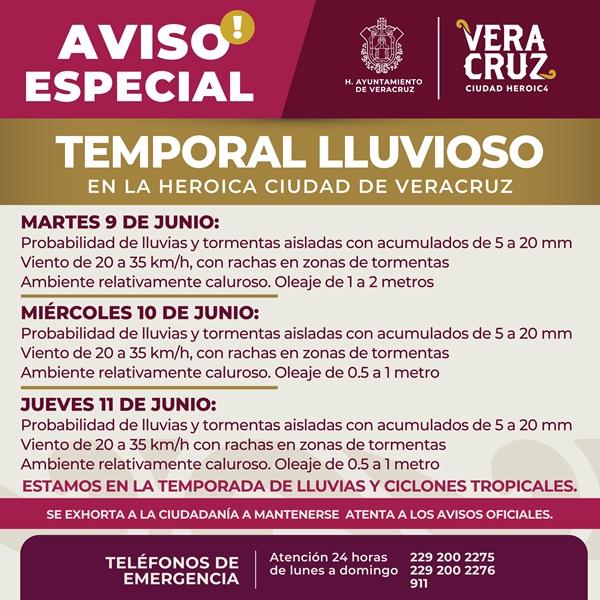 POR TEMPORADA DE LLUVIAS PC VERACRUZ PRIORIZA SEGURIDAD CIUDADANA