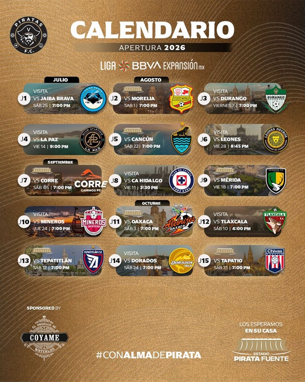 DEFINIDO EL RUMBO: PIRATAS FC PRESENTA SU CALENDARIO OFICIAL PARA EL APERTURA 2026