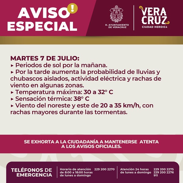 FORTALECE AYUNTAMIENTO DE VERACRUZ ACCIONES PREVENTIVAS POR ALTAS TEMPERATURAS Y LLUVIAS