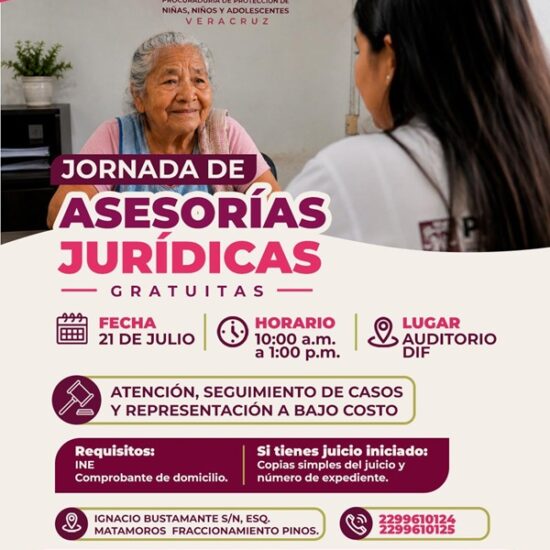DIF MUNICIPAL INVITA A LAS Y LOS VERACRUZANOS A JORNADA DE ASESORÍAS JURÍDICAS GRATUITAS