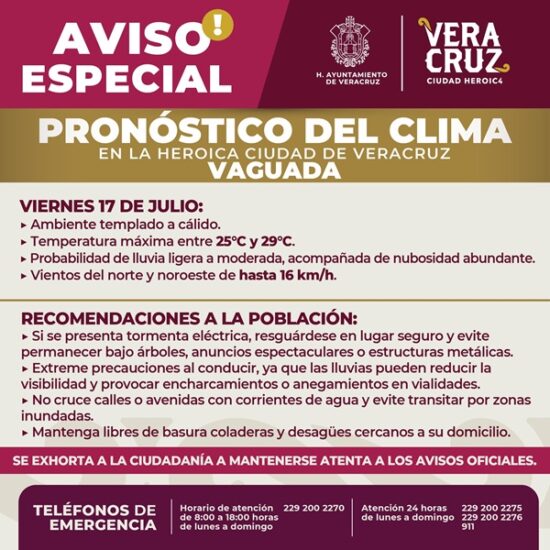 MANTIENE PROTECCIÓN CIVIL MUNICIPAL DE VERACRUZ VIGILANCIA PERMANENTE ANTE PRONÓSTICO DE LLUVIAS