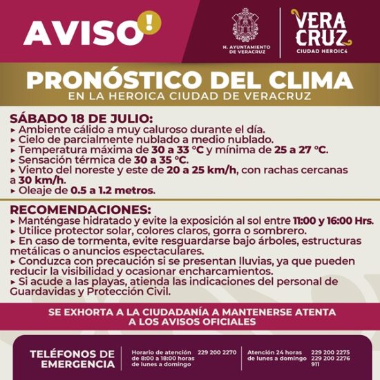 EXHORTA PROTECCIÓN CIVIL MUNICIPAL DE VERACRUZ A LA POBLACIÓN PREVENIR AFECTACIONES POR ALTAS TEMPERATURAS