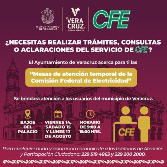 ACERCA AYUNTAMIENTO DE VERACRUZ ATENCIÓN DE CFE A LAS Y LOS CIUDADANOS CON MÓDULO DE ASESORÍAS