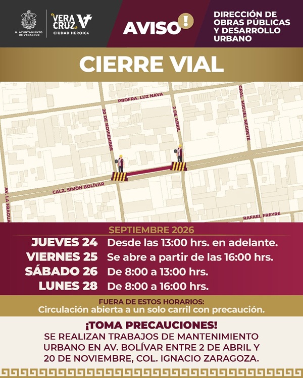 CIERRE VIAL POR MANTENIMIENTO A REJILLAS DE LA CALZADA SIMÓN BOLÍVAR