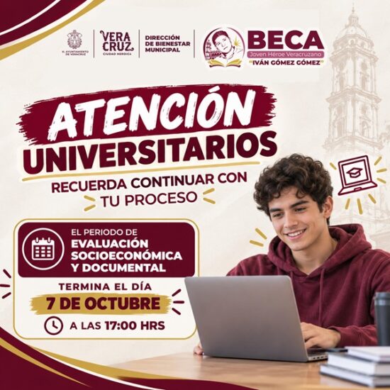 EXHORTA AYUNTAMIENTO DE VERACRUZ A COMPLETAR REGISTRO PARA BECA UNIVERSITARIA